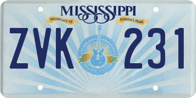 MS license plate ZVK231