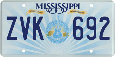 MS license plate ZVK692