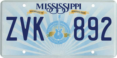 MS license plate ZVK892