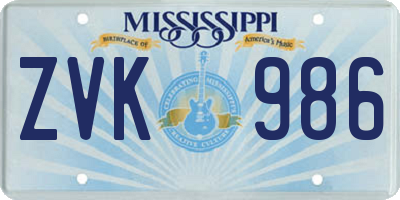 MS license plate ZVK986