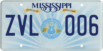 MS license plate ZVL006