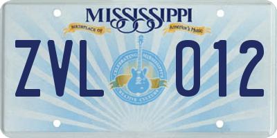 MS license plate ZVL012