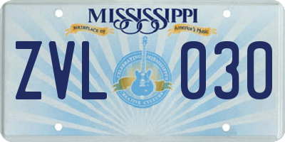 MS license plate ZVL030