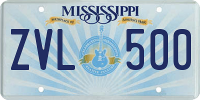 MS license plate ZVL500