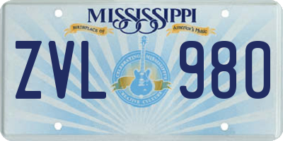 MS license plate ZVL980