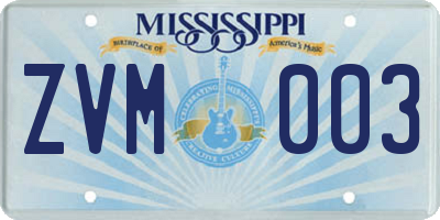 MS license plate ZVM003