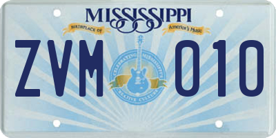 MS license plate ZVM010