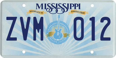 MS license plate ZVM012