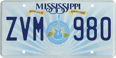 MS license plate ZVM980