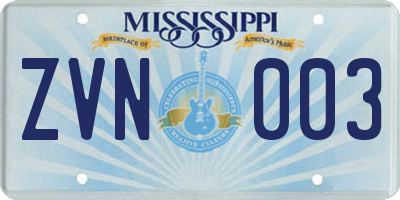 MS license plate ZVN003
