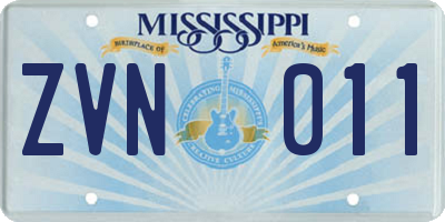 MS license plate ZVN011