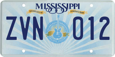 MS license plate ZVN012