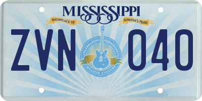 MS license plate ZVN040