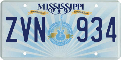 MS license plate ZVN934