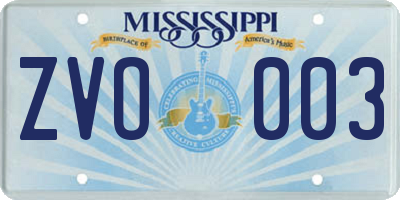 MS license plate ZVO003