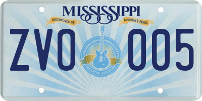 MS license plate ZVO005
