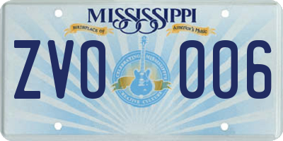 MS license plate ZVO006