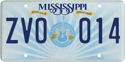 MS license plate ZVO014