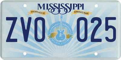 MS license plate ZVO025