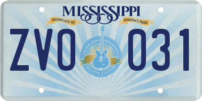 MS license plate ZVO031