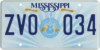 MS license plate ZVO034