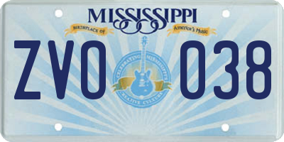 MS license plate ZVO038