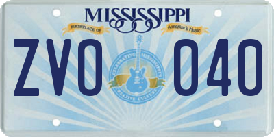 MS license plate ZVO040