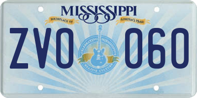 MS license plate ZVO060