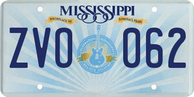 MS license plate ZVO062