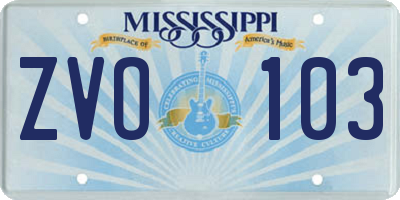 MS license plate ZVO103