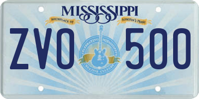 MS license plate ZVO500