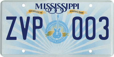 MS license plate ZVP003