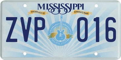 MS license plate ZVP016