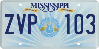 MS license plate ZVP103