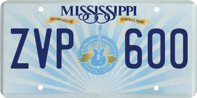MS license plate ZVP600