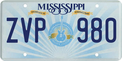 MS license plate ZVP980