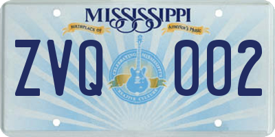MS license plate ZVQ002