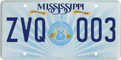 MS license plate ZVQ003