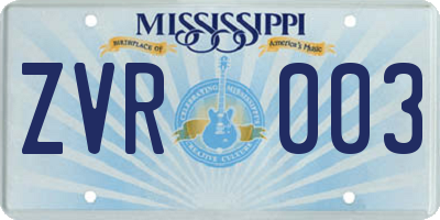 MS license plate ZVR003