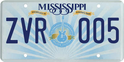 MS license plate ZVR005