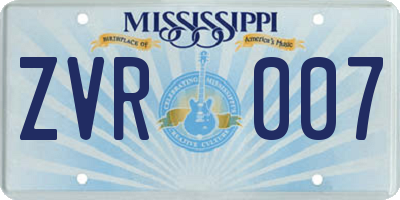 MS license plate ZVR007