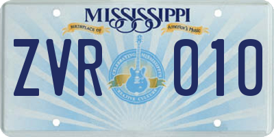 MS license plate ZVR010