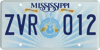 MS license plate ZVR012