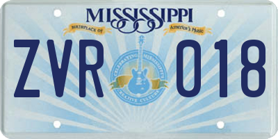 MS license plate ZVR018