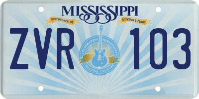 MS license plate ZVR103