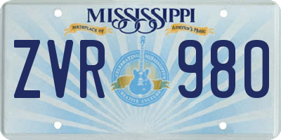 MS license plate ZVR980