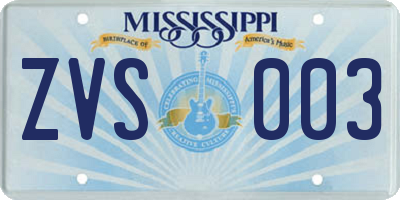 MS license plate ZVS003