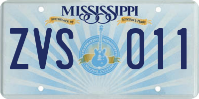 MS license plate ZVS011
