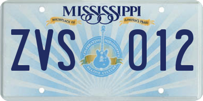 MS license plate ZVS012