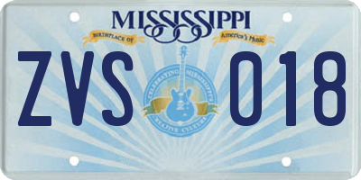MS license plate ZVS018
